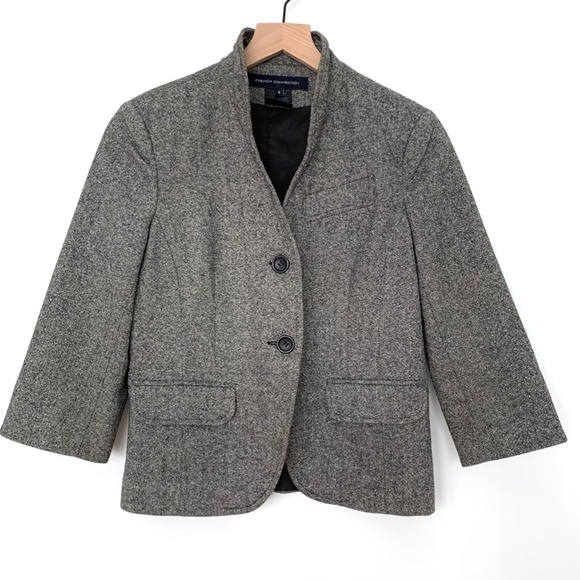 French Connection Gray Wool Tweed Blazer Jacket - Picture 1 of 5